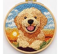 DIY Punch Needle Kits for Beginners Cute Puppy Golden Retriever Dog with Hoop Punch Needle Starter Craft Embroidery Set Easy for Adults and Children Festival Gift and Decoration 20x20cm-2