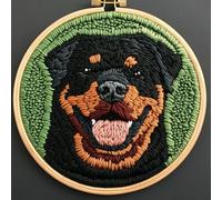 DIY Punch Needle Kits for Beginners Cute Rottweiler Dog with Hoop Punch Needle Starter Craft Embroidery Set Easy for Adults and Children Festival Gift and Decoration 20x20cm-1