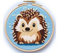 DIY Punch Needle Kits for Beginners Hedgehog with Hoop Embroidery Punch Needle Starter Craft Set Easy for Adults and Children Festival Gift and Decoration 20x20cm-1