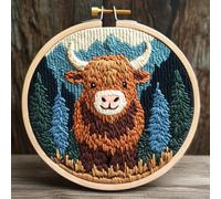 DIY Punch Needle Kits for Beginners Highland Cow with Hoop Embroidery Punch Needle Starter Craft Set Easy for Adults and Children Festival Gift and Decoration 20x20cm-2