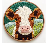 DIY Punch Needle Kits for Beginners Jersey Cow with Hoop Embroidery Punch Needle Starter Craft Set Easy for Adults and Children Festival Gift and Decoration 20x20cm-4