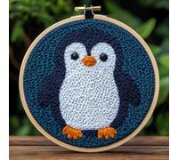 DIY Punch Needle Kits for Beginners Penguin with Hoop Punch Needle Starter Craft Embroidery Set Easy for Adults and Children Festival Gift and Decoration 20x20cm-6