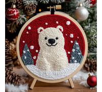 DIY Punch Needle Kits for Beginners Polar Bear with Red Christmas Background with Hoop Punch Needle Starter Craft Embroidery Set Easy for Adults and Children Festival Gift and Decoration 20x20cm-2