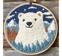 DIY Punch Needle Kits for Beginners Polar Bear with Snow Mountain Background with Hoop Punch Needle Starter Craft Embroidery Set Easy for Adults and Children Festival Gift and Decoration 20x20cm-4