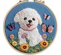 DIY Punch Needle Kits for Beginners Puppy Bichon Frise Dog and Butterfly with Hoop Punch Needle Starter Craft Embroidery Set Easy for Adults and Children Festival Gift and Decoration 20x20cm-1