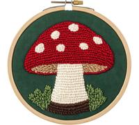 DIY Punch Needle Kits for Beginners Red Mushroom with Green Color with Hoop Punch Needle Starter Craft Embroidery Set Easy for Adults and Children Festival Gift and Decoration 20x20cm-1
