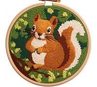 DIY Punch Needle Kits for Beginners Squirrel with Green with Hoop Embroidery Punch Needle Starter Craft Set Easy for Adults and Children Festival Gift and Decoration 20x20cm-1