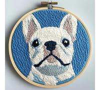 DIY Punch Needle Kits for Beginners White French Bulldog with Hoop Punch Needle Starter Craft Embroidery Set Easy for Adults and Children Festival Gift and Decoration 20x20cm-2