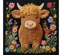 DIY Punch Needle Kits Highland Cow in Flowers Easy for Beginners Punch Needle Embroidery Set for Craft Lovers with Printed Pattern and Hoop for Home Decor 20x20cm-18