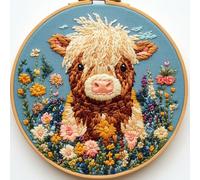 DIY Punch Needle Kits Highland Cow in Flowers Easy for Beginners Punch Needle Embroidery Set for Craft Lovers with Printed Pattern and Hoop for Home Decor 20x20cm-6