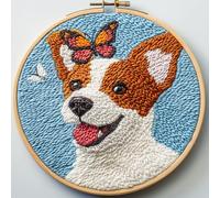 DIY Punch Needle Kits Jack Russell Dog and Butterfly Easy for Beginners Punch Needle Embroidery Set with Hoop Stamped Pattern for Craft Lovers and Home Decor-1