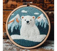 DIY Punch Needle Kits Polar Bear with Snow Mountain Easy for Beginners Punch Needle Yarn Starter Embroidery Set for Craft Lovers with Hoop for Home Decoration 20x20cm(1)