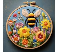 DIY Punch Needle Kits Yellow Bee in Flowers Easy for Beginners Punch Needle Embroidery Set with Hoop Stamped Pattern for Craft Lovers and Home Decor-1