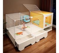 DIY Rabbit Cage With Drawer Type Toilet Encrypted Bunny Hutch With Skylight Household Transparent Viewing Villa Detachable Metal Small Animal Playpen(105 * 35 * 52cm)