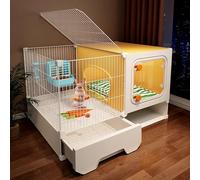 DIY Rabbit Cage With Drawer Type Toilet Encrypted Bunny Hutch With Skylight Household Transparent Viewing Villa Detachable Metal Small Animal Playpen(70 * 45 * 52cm)