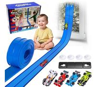 DIY Racetrack Racing Toy, Flexible Racing Track For Kids with 4 Cars, DIY Flexible Race Track 16Ft, Rolls Up Race Tracks for Loops, Jumps, Ramps, Compatible with Diecast 1/64th Cars (Blue)