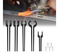 DIY Rapid Tongs Bundle Set, Five Types of Blacksmith Tongs Bundle Set with Rivet for Blacksmith Beginners Including Rapid Bolt, Scrolling, Flat Jaws, Slot Jaws and V-Bit Tongs