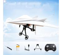 DIY RC Paper Airplane Kit, Gyro Stabilized Remote Control Glider with Dual Propellers, Foldable Lightweight Fixed Wing Flying Toy for Beginners Flyers and Hobbyists (Single battery)