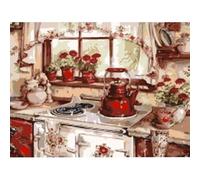 DIY Red Kitchen Paint by Numbers Kits Drawing Paintwork on Canvas 15.75x11.81inch with Frame Canvas Oil Painting Number Painting for Adults Wall Home Decor
