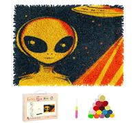 DIY Rug Latch Hook Kits Alien and UFO Stamped Non-Slip Mat Crochet Yarn Hook and Latch Emboridery Tapestry for Home Floor Decor and Pet Warm Cushion 52x38cm(10)
