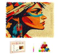 DIY Rug Latch Hook Kits American Native Indian Woman Stamped Non-Slip Mat Crochet Yarn Hook and Latch Emboridery Tapestry for Home Floor Decor and Pet Warm Cushion 52x38cm(1)