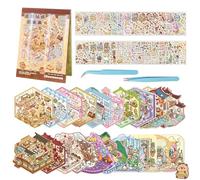 DIY Scene Sticker Book for Adults: 50 Set Miniature Crafts Kits for Adult Teens 3D Fun Cartoon Reusable Stickers for Women Girls Building Your Own Creative Home Travel Activities Kids Presents