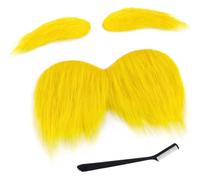 diy self adhesive funny yellow beard and eyebrows for Lorax Costume Cosplay | self-adhesive fake mustache and eyebrows set, perfect for World Book Day, Halloween dress up, and funny character disguises