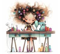 DIY Sewing Girl Paint by Numbers Kits Drawing Paintwork on Canvas 13.77x13