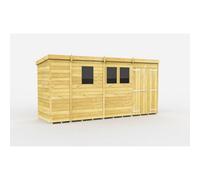 Diy Sheds 13X4 Pent Shed - Double Door With Windows