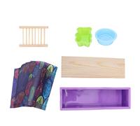 DIY Silicone Soap Mold Set with Wood Box Soap Rack Wrapping Paper Baking Supplies (Purple)