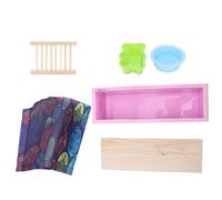 DIY Silicone Soap Mold Set with Wooden Box, Soap Making Kit and Baking Mold for Cakes Bread Chocolates, Includes Flower Bear Molds Wrapping Paper Soap Rack (Pink)
