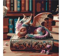 DIY Sleeping Little Dragon Paint by Numbers Kits Drawing Paintwork on Canvas 20x20cm with Frame Canvas Oil Painting Number Painting for Adults Wall Home Decor