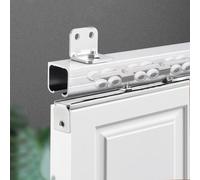 DIY Sliding Door Track Kit - 12.8ft Silver Rail System, Quiet Operation Patio Hardware, Ceiling & Wall Mount, Easy Installation, Replacement for Sliding Doors