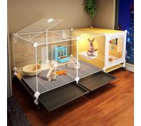 DIY Small Animal Rabbit Cage with 1.5cm Clearance, Pull-Out Tray, Bottom Storage, Ideal for 2-3 Small Pets, 105x45x41cm, Durable and Easy to Clean