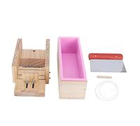 DIY Soap Making Tools Set with Rectangular Silicone Mold and Straight Cutter, Wooden Box Soap Mold Cutter Kit for Handmade Soap, Candles, Chocolate, and Baking (1200ml)