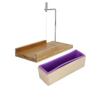 DIY Soap Making with Cutter Set, Silicone Lined Cutting Board with Scale Marks, Reusable Bread Cake Chocolate Kit for Home Craft Kitchen (Set 4 (Bamboo Flat Plate + 1200 Toast Wooden Box))