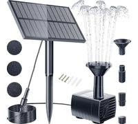 DIY Solar Water Fountain Kit with 1.5W or 2.5W Panel, 4 Nozzles for Garden Fish Ponds and Bird Baths, Battery Outdoor Water Feature Pump Set(2.5W without battery)