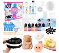 DIY Squishy Kit, Make Your Own Squishy Set, 1:1 AB Ratio Mix, Animals S-quishy Making Kit with Hamster, Rabbit, Chick, Cookies 5 Types of Molds, Pigment, Decorative Eyes & Complete Tool Set