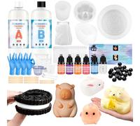 DIY Squishy Kit, Make Your Own Squishy Set, 1:1 AB Ratio Mix, Animals S-quishy Making Kit with Hamster, Rabbit, Chick, Cookies 5 Types of Molds, Pigment, Decorative Eyes & Complete Tool Set