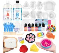 DIY Squishy Kit, Make Your Own Squishy Set, 1:1 AB Ratio Mix, Dessert S-quishy Making Kit with Cat Claw, Bread, Doughnut, Cheese 9 Types of Molds, Pigment, Luminous Powder & Complete Tool Set