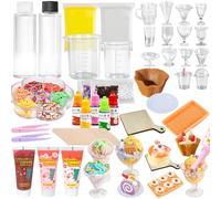 DIY Squishy Kit, Make Your Own Squishy Set, Dessert S-quishy Making Kit & Complete Set of Tools, with Fruit Decoration, Cups, Pallet, Creative Craft Kits for Birthday Party Fun Gift
