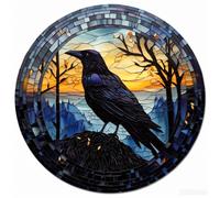 DIY Stamped Cross Stitch Kits Stained Glass Black Crow Moon for Beginners Easy 11CT Needlepoint Embroidery Counted Cross Stitch Kits Art Craft Wall Decoration and Gift 35x35cm