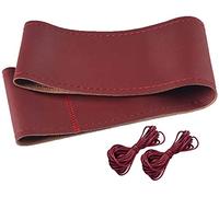 DIY Steering wheel covers made of soft leather on the steering wheel of the car Steering Wheel Stitch On Wrap Cover DIY Sewing Breathable and Anti slip with needle and thread-40CM(Red)