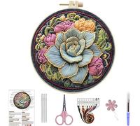DIY Succulents Pattern Embroidery Kit for Beginners, Cross Stitch Kits with Hoop, Yarns, Instruction and Threader Tools-02-Succulents
