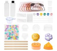 DIY Taba Squishy Toy Kit Funny Squeezing Toy Making Set with Mold Glue Gloves Color Dyes Bag Flocking Powder for Kid Teen Adult