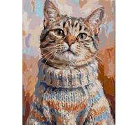 DIY Tabby Cat Paint by Numbers Kits Drawing Paintwork on Canvas 11.81x15.75inch with Frame Canvas Oil Painting Number Painting for Beginners Adults Gift Home Wall Decor