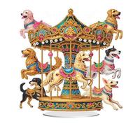 DIY Tabletop Diamond Art Painting Kit Carousel, 5D Desktop Ornament Special Shaped Rhinestone Desk Placement Ornament, Home Stand Up Gem Painting Craft Kit, Gift (Yellow-Dogs)