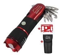 DIY TECH UK - 15 in 1 Pocket Multi Tool with Sciccors - 300m Powerful LED Torch + Screwdrivers Spanners Wrenches and More - Free 48 in 1 Credit Card Gadget - Anti-Slip - Burgundy Red