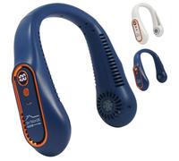 DIY TECH UK - CoolBlast Dual Action - USB Rechargeable Neck Fan - Adjustable - Hands Free Bladeless Personal Portable Neck Fan - 5 Speeds - Wearable for Sport Travel Home Office Indoor Outdoor - Blue