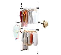 DIY Telescopic Wardrobe Organiser Garment Rack Clothes Tidy Rail, Heavy Duty Garment Rack, 2 Poles 2 Bars Telescopic Coat Hanger, Hanging Tidy Rail, 281-329cm Height Width Adjustable Clothe Rail